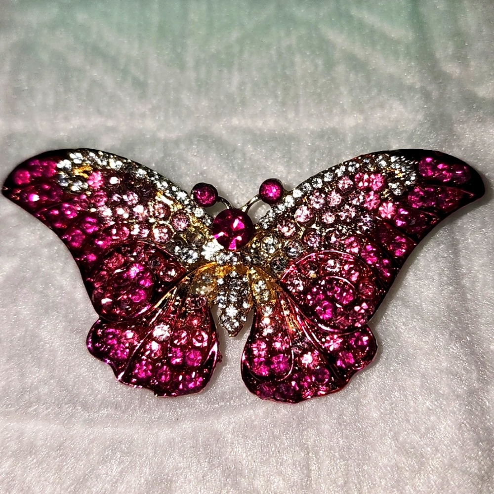 Elegant Butterfly Brooch with Pink and Silver Accents